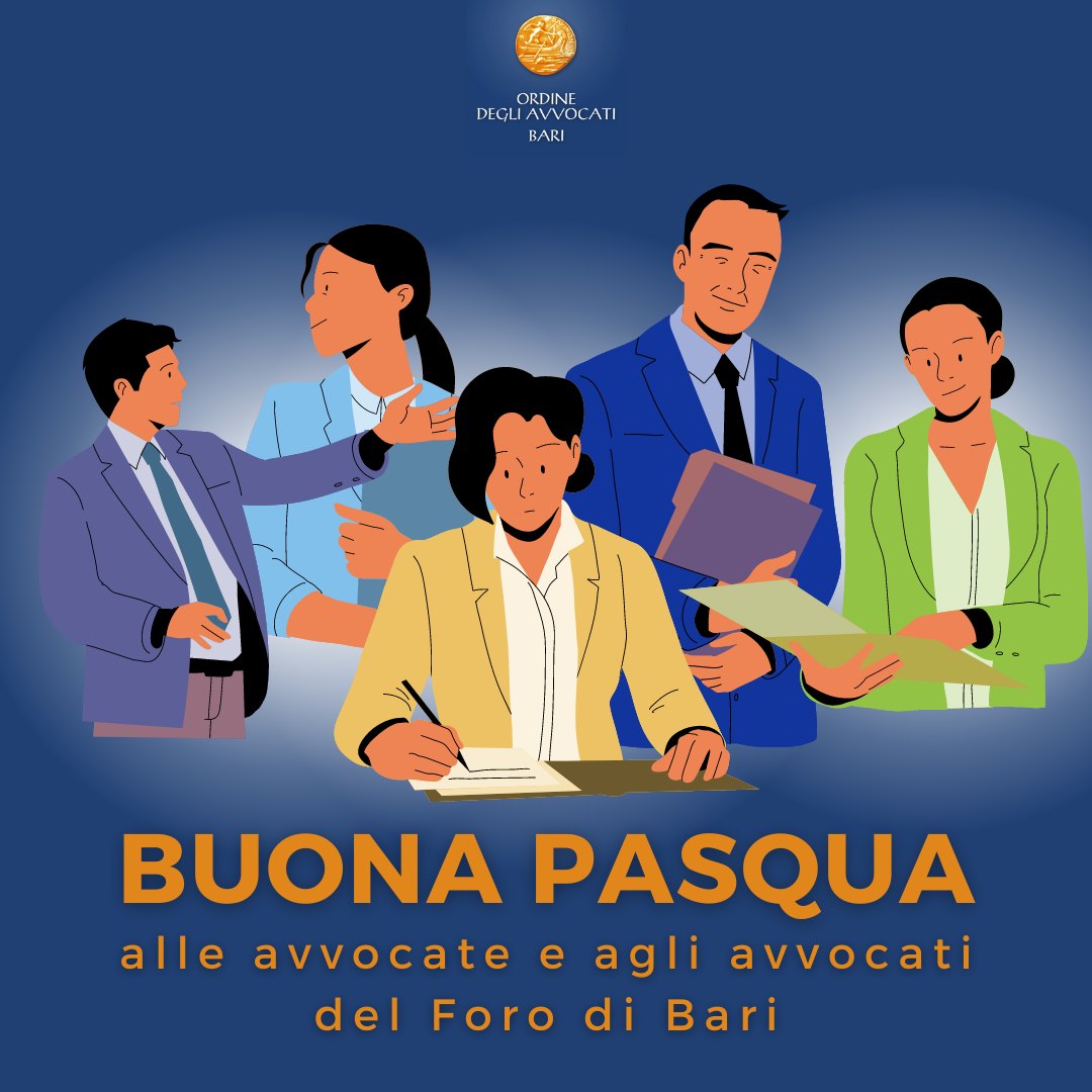 Il presidente Salvatore D'Aluiso, l'ufficio di presidenza, le consigliere e i consiglieri dell'Ordine degli Avvocati di Bari augurano #buonaPasqua alle #avvocate e agli #avvocati del Foro di #Bari.