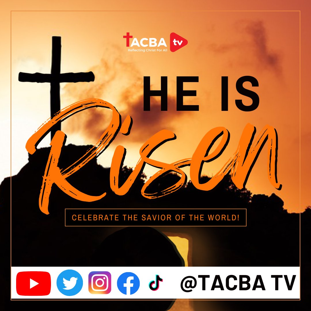 TACBATV's tweet photo. "The angel said to the women, 'Do not be afraid, for I know that you are looking for Jesus, who was crucified. He is not here; he has risen, just as he said. Come and see the place where he lay.'' - Matthew 28:5-6:
Happy Easter from all of us at #TACBATV #HeIsRisen
#EasterSunday https://t.co/bBhQZulaZN