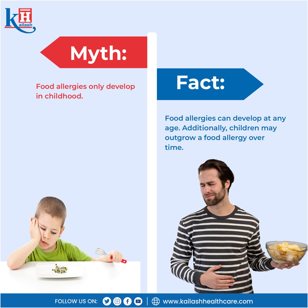 Do food allergies only happen in childhood? Here’s something you should know!
#AllergyMyth #FoodAllergies #MythFact #AllergyAwareness #ChildhoodAllergies #FoodAllergyFacts