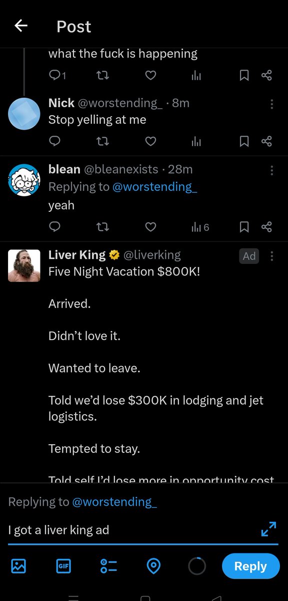 fakeespresso's tweet photo. @worstending_ I got a liver king ad https://t.co/C49sGc2dAp