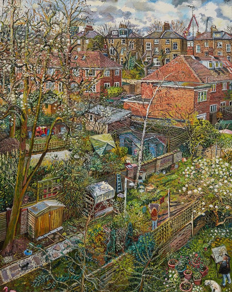 Islington Back Gardens, Early Spring, 2019 by Melissa Scott-Miller, UK artist known for her London streetscapes #WomensArt