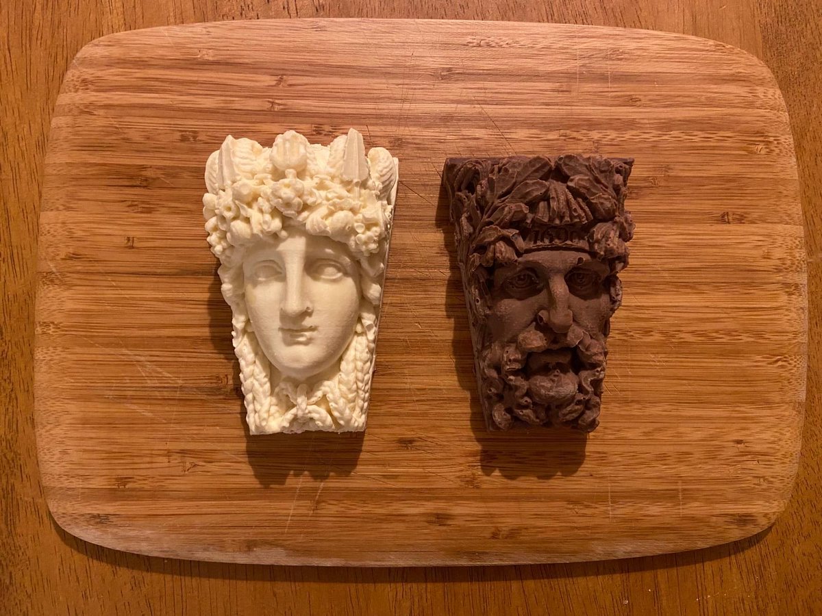 DiscProg's tweet photo. Happy Easter! Our Easter treats have an archaeology twist – chocolate moulds created from 3D prints! We recorded these decorative heads at Customs House, Dublin using photogrammetry. This delicious re-use of 3D data is part of #5DCultures project @HeritageHubIRE @opwireland https://t.co/Qtc7LagvUN