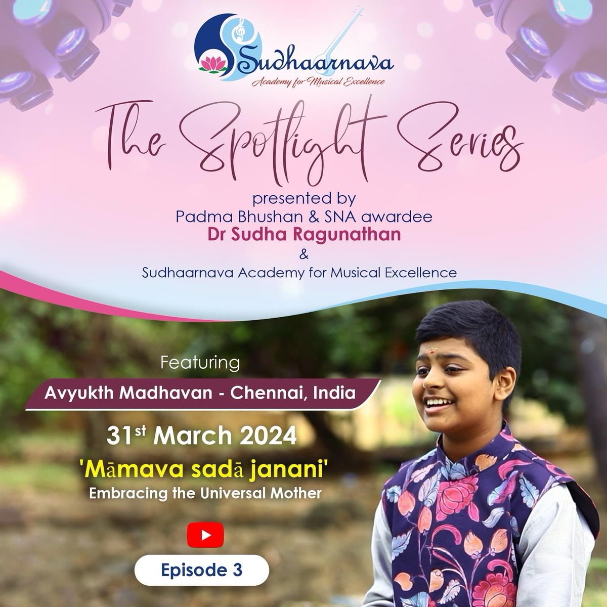 Just released on my YouTube channel SimplySudha….Spotlight Episode 3! Listen to Avyukth Madhavan and encourage this youngster! #Spotlight #sudharaghunathan #sudharagunathan #youngminds #youngtalent #swatitirunal #Swathitirunal #mamavasada