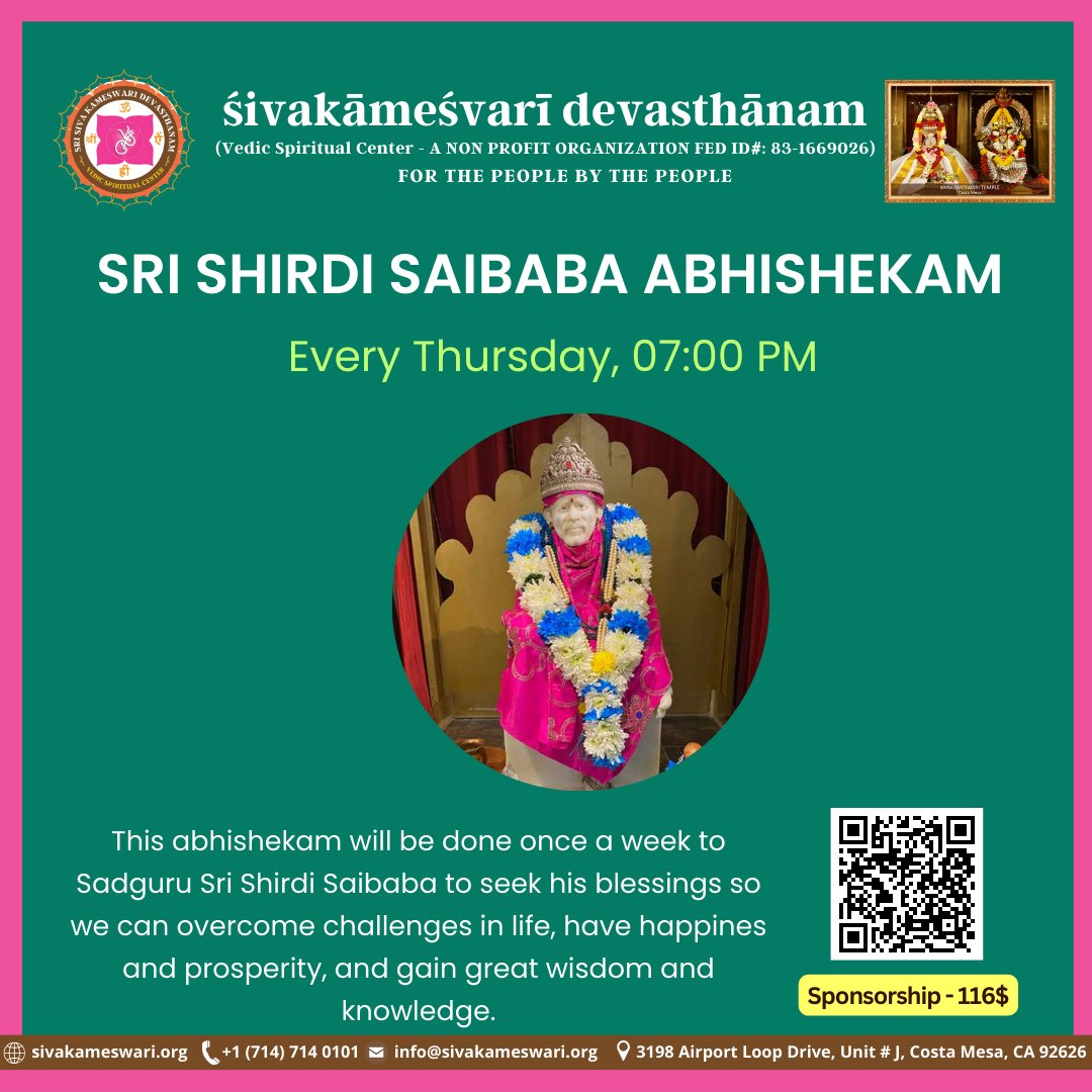 Shiridi Sai Baba Abhishekam:This abhishekam will be done once a week to Saibaba to seek his blessings so we can overcome challenges in life, have happines and prosperity, and gain great wisdom and knowledge
Sponsor Now: sivakameswari.org/sri-shirdi-sai…
#Sairam #Sadguru #Shirdisai #Saibaba