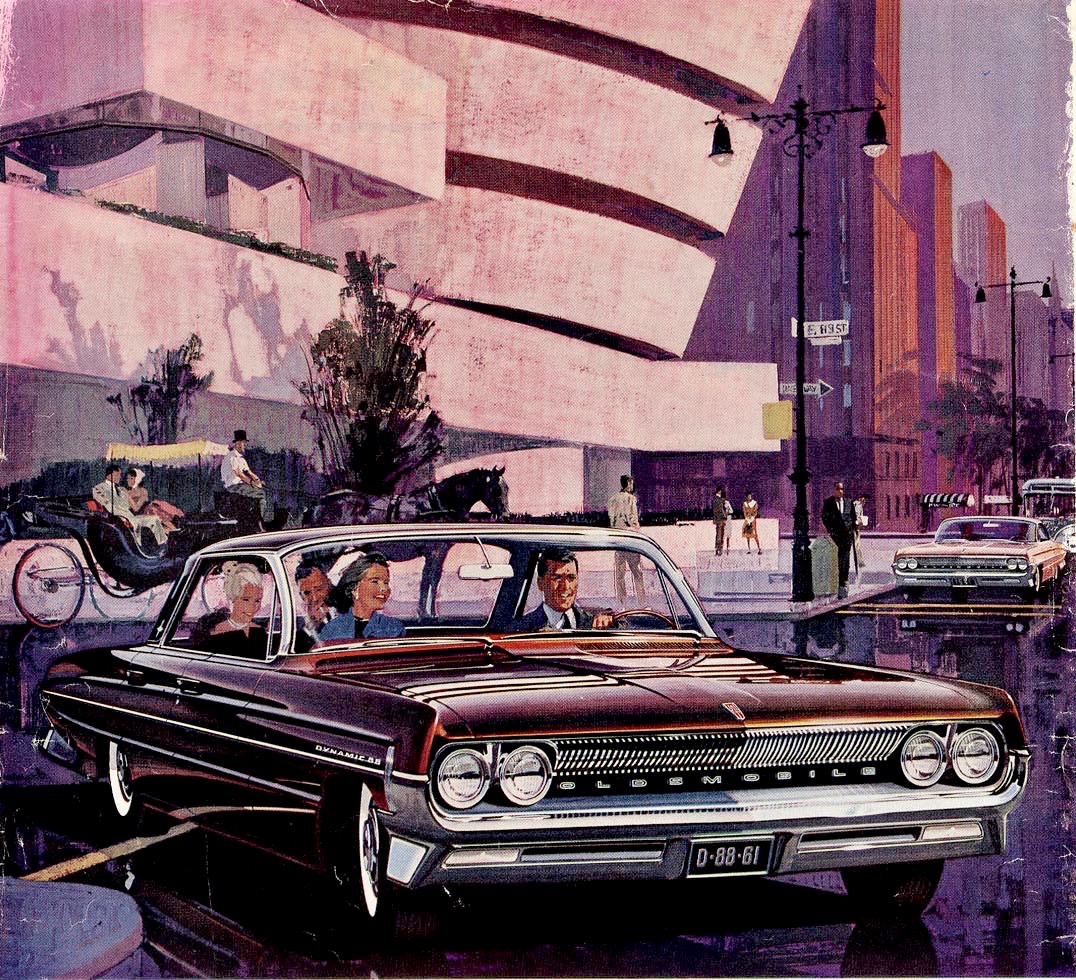 In #MARCH 1961
👇🧵
#HansenCab #FrankLloydWright #GuggenheimMuseum #Manhattan #illustration #illustrationart #automotivedesign #Oldsmobile