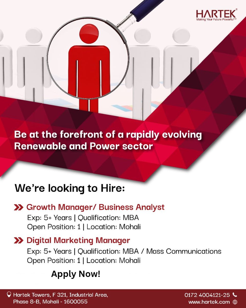 Be part of our mission to revolutionise energy sector and lead India's power transition. Click on the link to apply 👉🏻 forms.gle/PNhespVbT1rXoj… #HartekGroup #ThinkPower #ThinkHartek #hiring #recruitment #job #nowhiring #recruiting #employment #careers #HiringNow #TheVoice