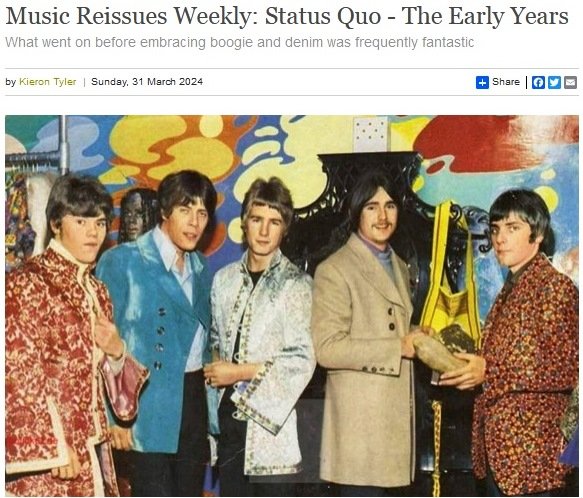 Before the boogie and denim: garage-punk paint-peelers, prime British psych-pop and dollops of inspiration from The Bee Gees.  All this and more on @Status_Quo’s The Early Years (1966-69) (through @ChrisHewlettPR). I’ve looked at it today for @theartdesk: theartsdesk.com/new-music/musi…