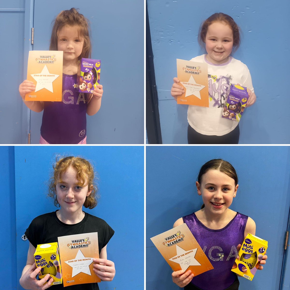 VGA2021's tweet photo. Congratulations to our March Stars of The Month 🌟💜🤸 You are all amazing and we are so proud of you. Wishing all our VGA family a Happy Easter…have the best weekend 💛🐰🐣 https://t.co/2PSCaRSS5W