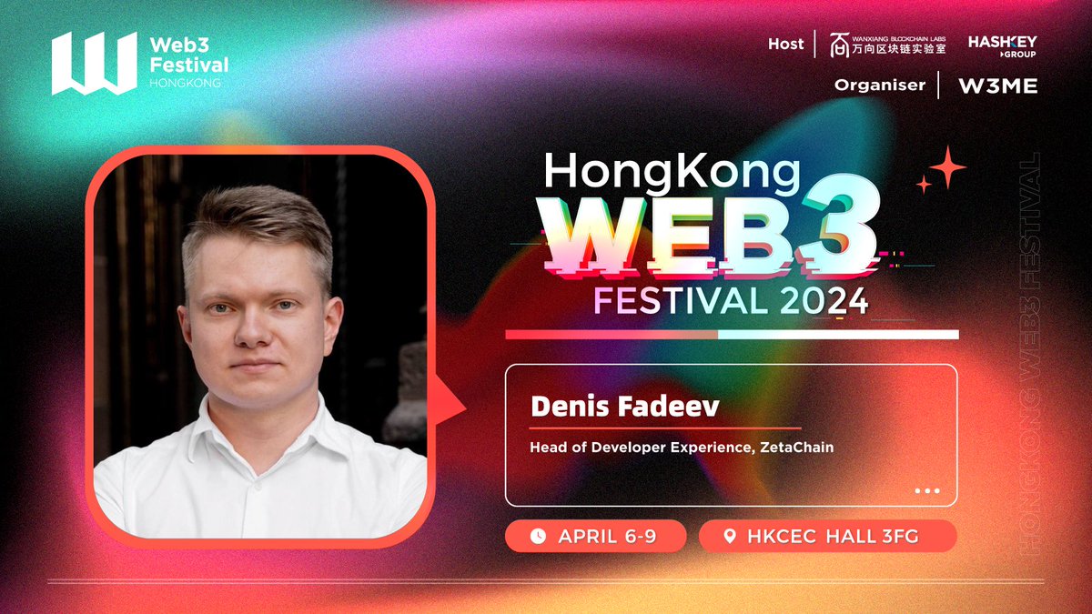 We're thrilled to announce @fadeev, Head of Developer Experience @zetablockchain, as a featured speaker at the upcoming Hong Kong #Web3Festival. Get ready for a memorable #crypto journey to unlock the future of #Web3 and #blockchain with over 160 game-changing projects, 100