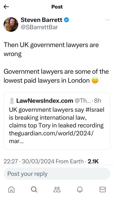 So Tory Councillor @SBarrettBar knows the price of everything but the value of nothing. The best lawyers I have worked with are those in @GovernmentLegal. Most could earn more in the private sector but believe in public service. I also understand now why @SBarrettBar feels he