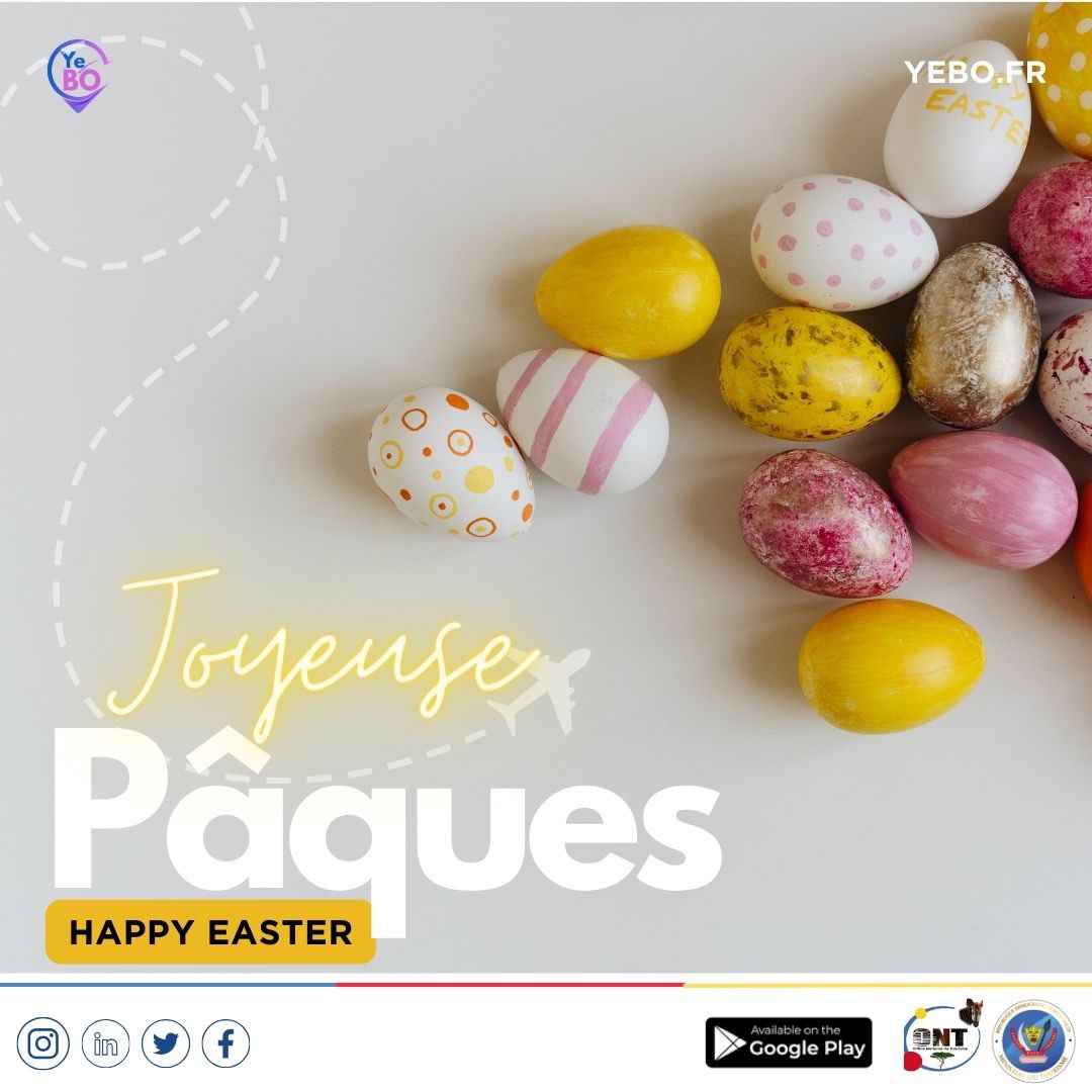 #EasterDay| we wish an happy Easter 🪺day to every traveller 🧳 and tours operators ✈️around the 🌍. Find offers for 🇨🇩 destinations at yebo.fr or download the App on playstore (link in the bio). @CouncilSadc @EABCjumuiya @eacgiz @Tourism_Update @EA_Tourism