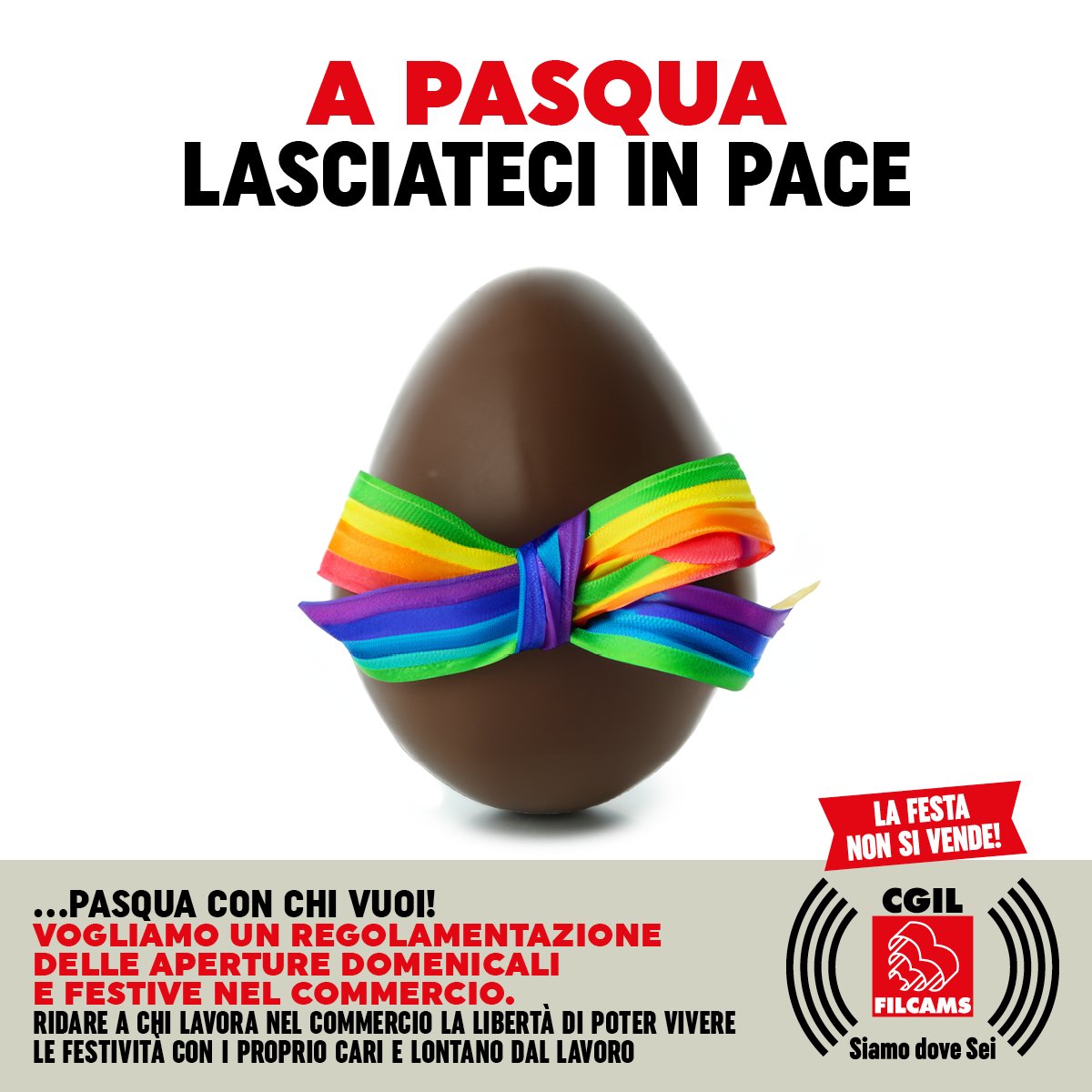 Non si può essere sempre in prima linea. Lavoratrici e lavoratori del commercio chiedono di poter scegliere se lavorare o stare a casa con famiglia e amici nei giorni di festa. A Pasqua lasciamoli in pace. #LaFestaNonSiVende