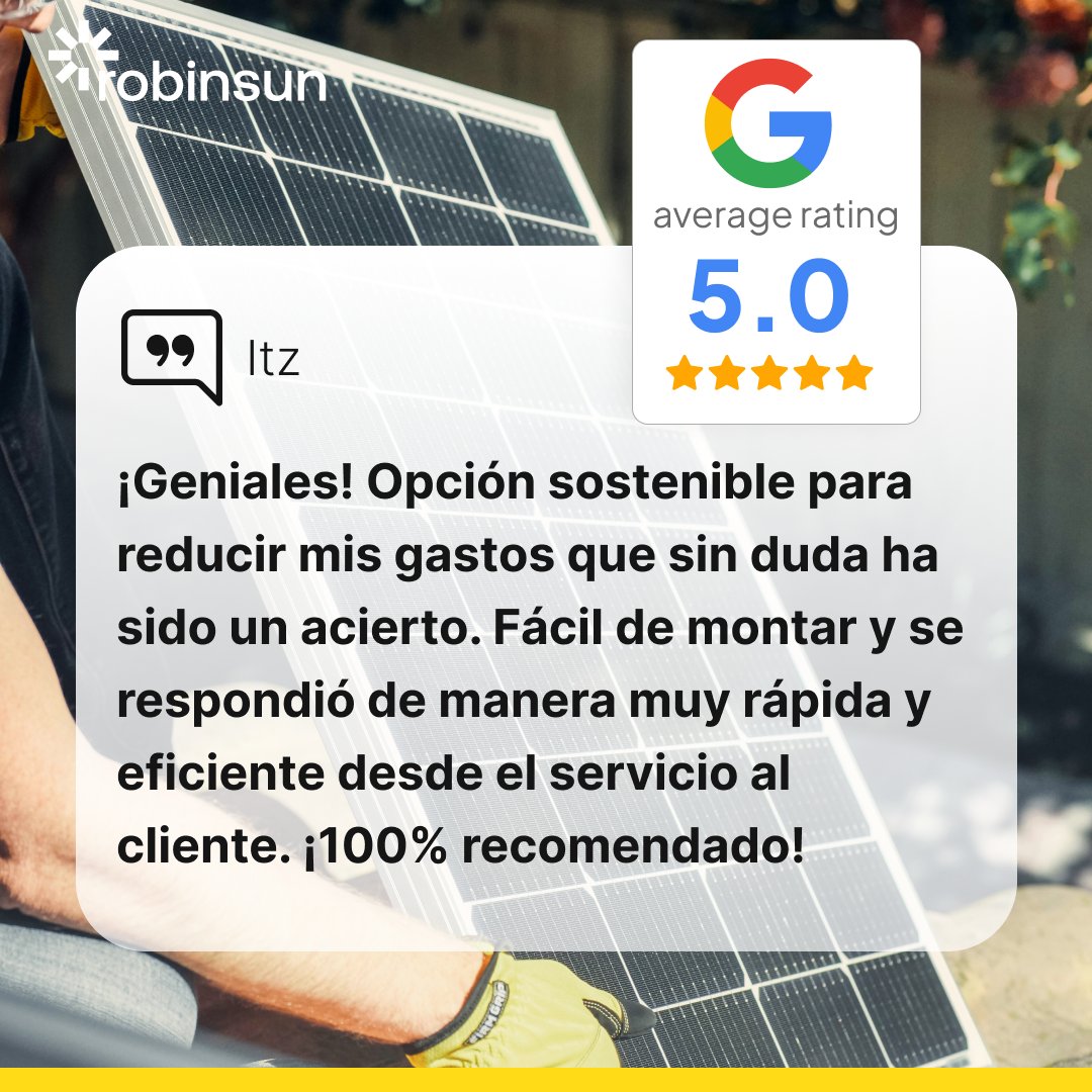 5 estrellas en Google, es lo que dicen nuestros clientes! ¿Te gusta ahorrar en tu factura de luz? ¿Quieres echar una mano al planeta? Que esperas: consigue tu kit solar plug &amp; play hoy mismo.
loom.ly/tmUIRPY
#energiasolar #ahorroenergetico #kitsolar