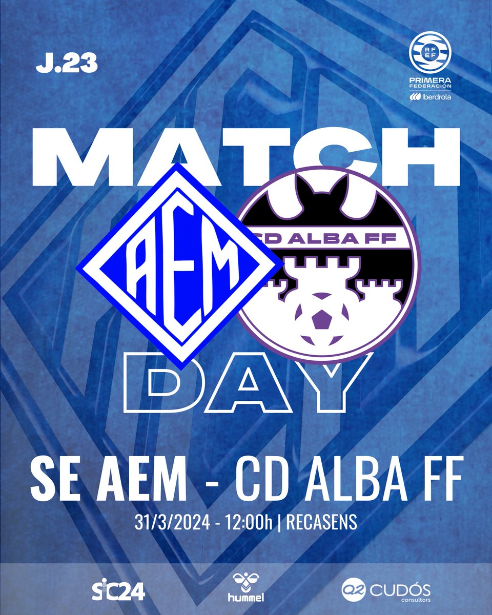 𝗣𝗥𝗜𝗠𝗘𝗥 𝗘𝗤𝗨𝗜𝗣 | ⚽️ MATCH DAY 🆚 @FundaAlbaFem 🏟️ Recasens 🏆 1ªRFEF ⚔️ Jornada 23 🕢 12:00h 🎟️ Entrada 8€ (abonats gratis) 📻 Lleida en joc (Segre.com) #AEMetstuAEMsocjo #partdelsomni