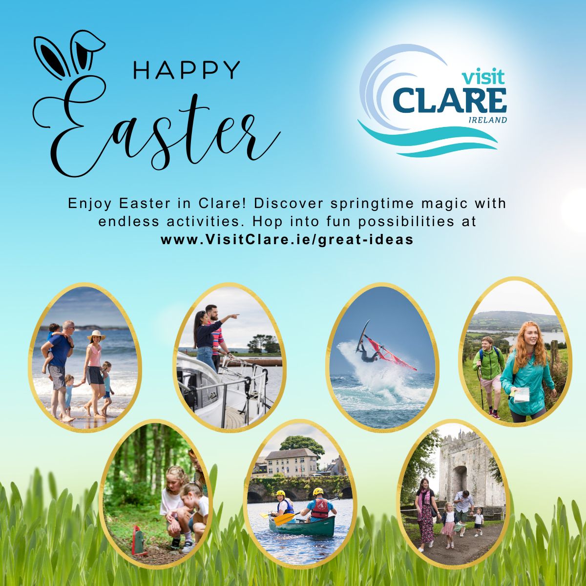 Happy Easter from all at Visit Clare 💛💙 Discover springtime magic with endless activities! Hop into fun possibilities at visitclare.ie/great-ideas/ #visitclare #makingiteasy #keepdiscovering