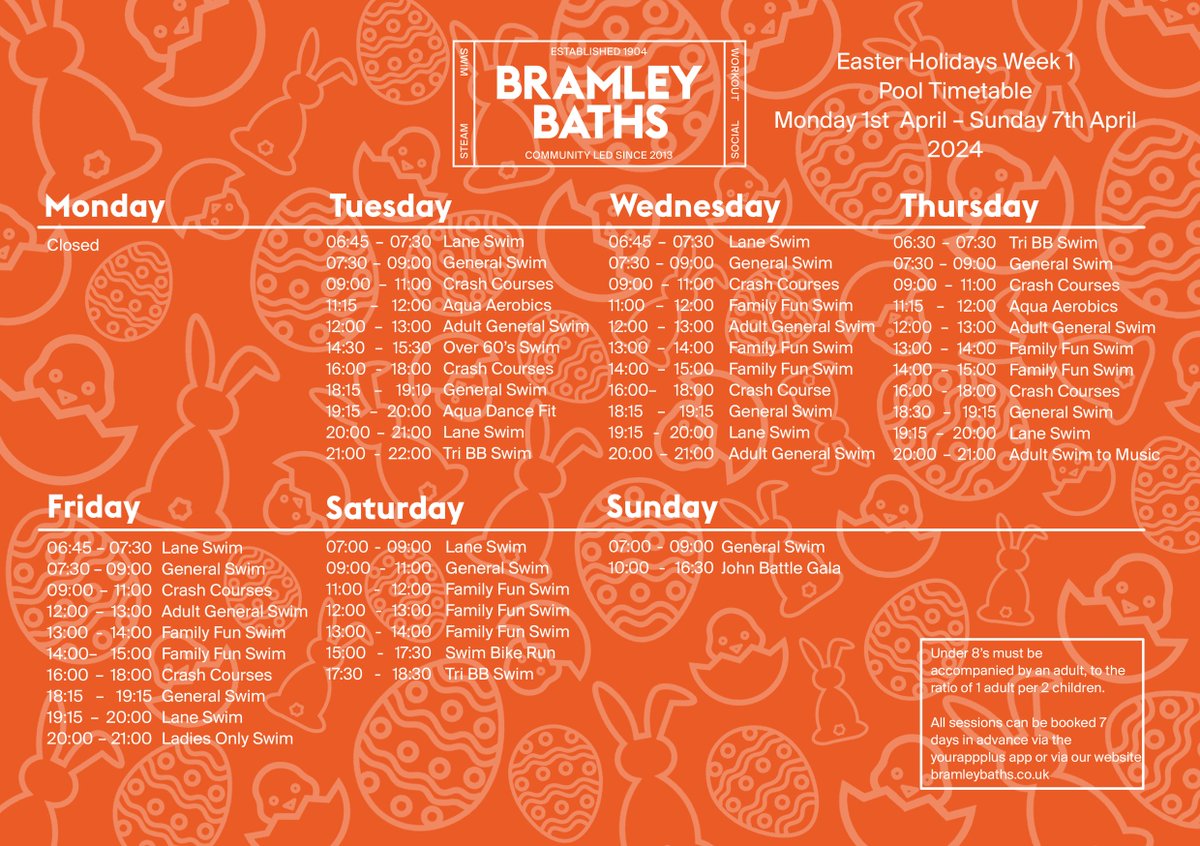 Lots of fun swim sessions now available to book on our website... 🌊🙌🏊🏻‍♀️ Check out the timetable below and follow the link to book 👇 bramleybaths.co.uk/pool