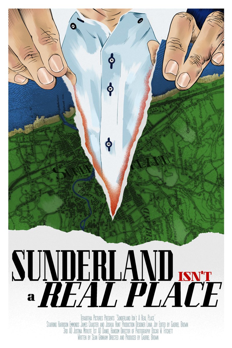 'There are physical maps too, in libraries and such.' 'Those maps, they'll be in the fictional section?' Presenting the official poster for Sunderland Isn't A Real Place, another ace design by Jake Carpenter- releasing very soon! #shortfilm #northeastfilm #filmposter #films