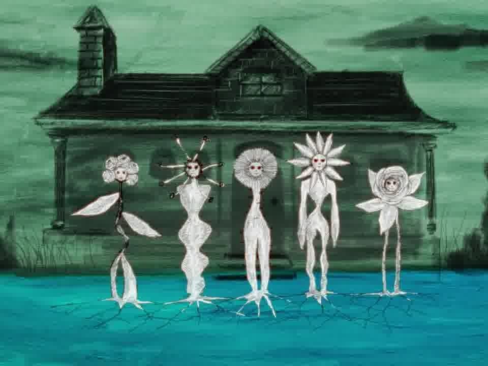 projectartms's tweet photo. As cinco membros são representadas pelas cinco flores delicadas na imagem, com suas suas raízes fincadas, à amostra, em frente à uma casa. O que poderia ser a nova casa das cinco, onde elas fixarão suas raízes, a partir de agora. https://t.co/P9Aghscjjj