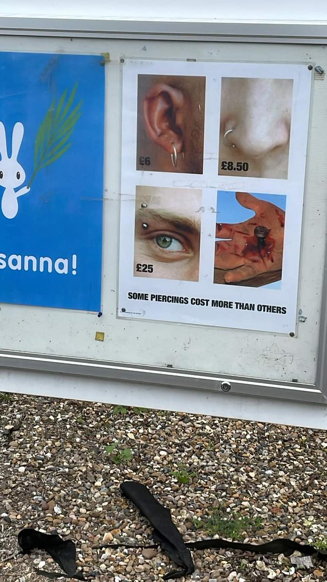 I don't believe it! Advertising piercings for Easter. How much for a large rusty nail through the hand?