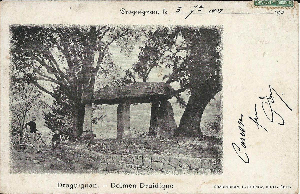 La Pierre de la Fée in Draguignan (Var) is the remains of a passage grave. All that survives are the terminal slab, 2 orthostats over 2m tall and a massive 6x4.7m capstone.; what appears to be a 4th support in the centre was put in place in C19 to help support it.