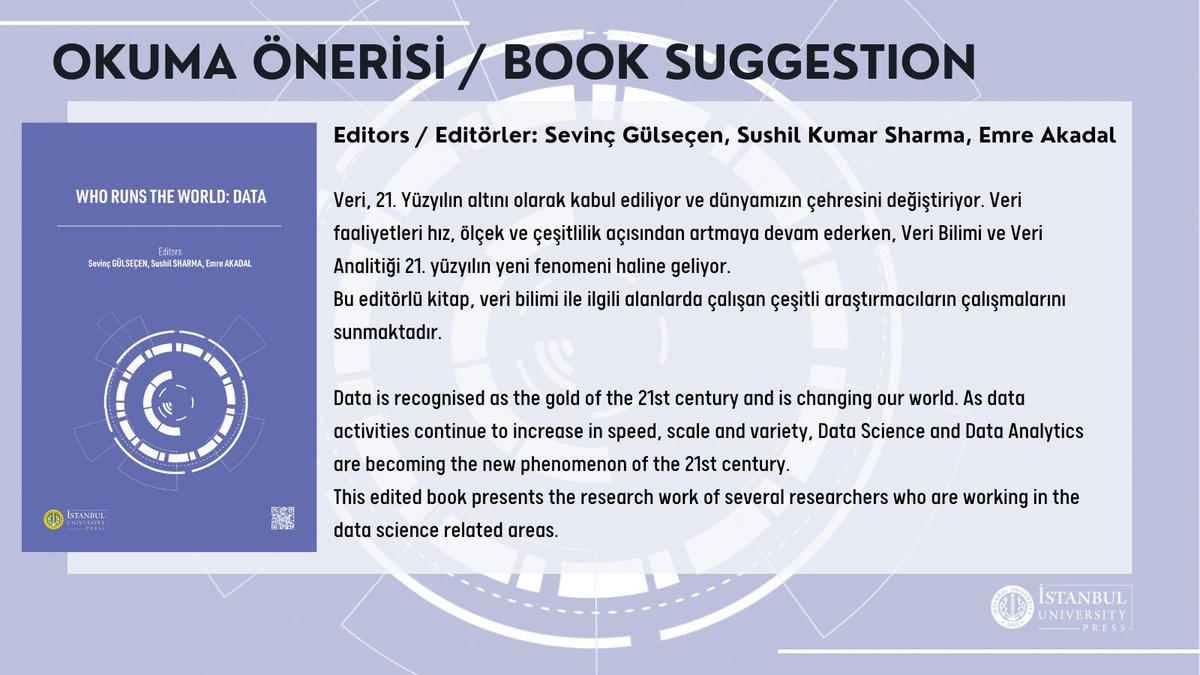 👉🏼The compilation book we offer you as a reading recommendation this week: Who Runs the World:Data We wish you pleasant reading. 🌐: bit.ly/3TyMZyh #iupress #istunipress #istanbuluniversitypress #okumaönerisi #booksuggestion