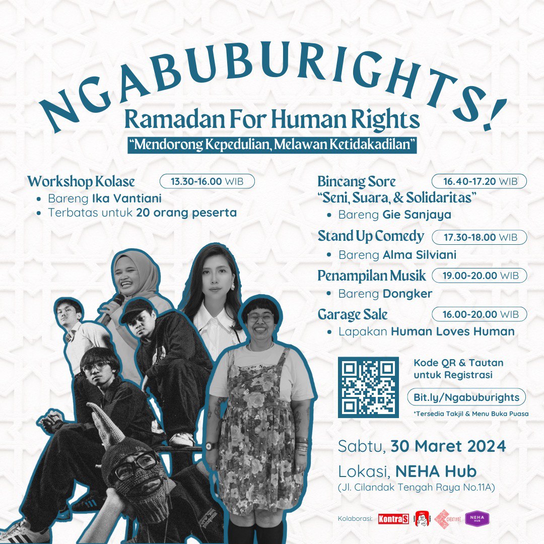 Buat yg mau buka puasa bareng sambil ikut workshop kolase-nya @vantiani & malem mingguan nyanyi lagu-lagunya @bodongkekar bisa langsung meluncur isi bit.ly/Ngabuburights ya! Ikut #NgabubuRights = berdonasi untuk korban pelanggaran HAM di Indonesia!