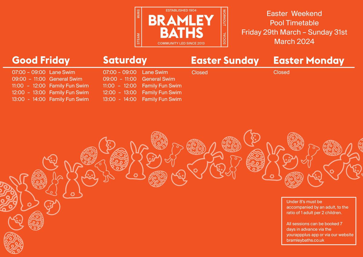 Last chance to get a cheeky swim or workout in before our we close for two days. Family fun swims can be booked using the link below 👇 bramleybaths.co.uk/pool
