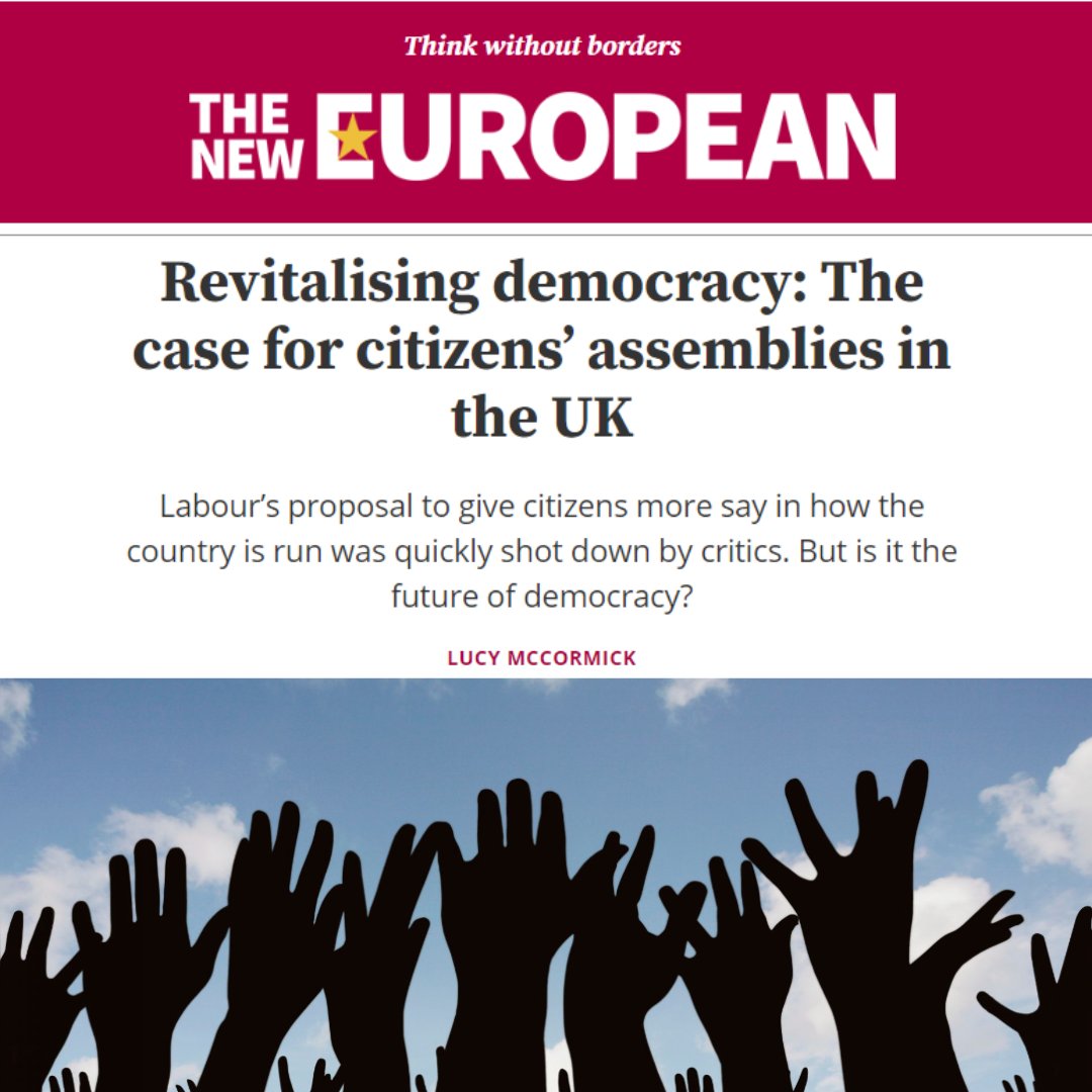 A greater citizens' voice in issues affecting all of us is a key to enhancing democracy. Lucy McCormick argues 'To counter these ill winds of authoritarianism, Britain must learn that the answer is more democracy, not less' From @TheNewEuropean theneweuropean.co.uk/revitalising-d… #UKPolitics