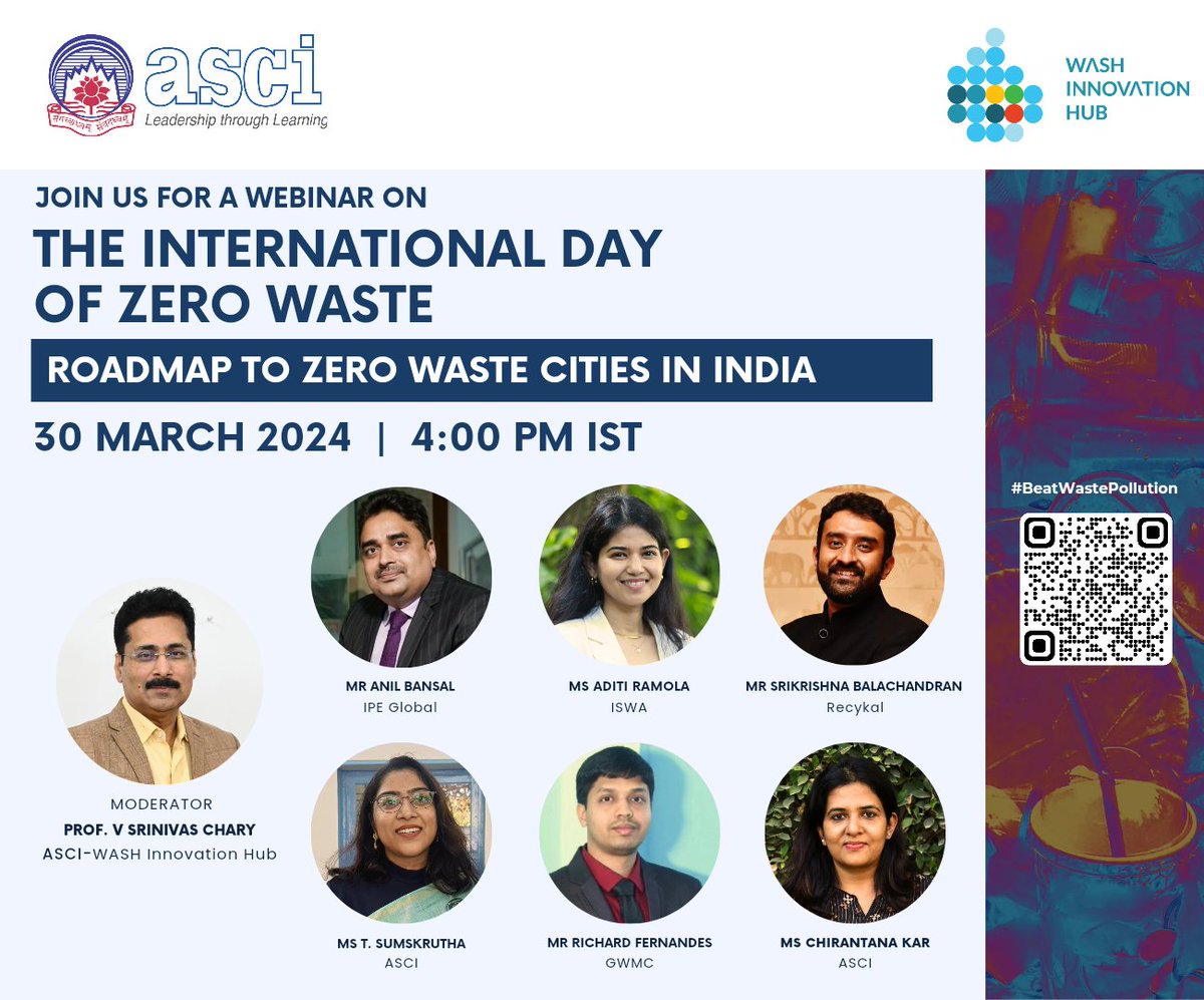 This International Day of Zero Waste, let's spark a meaningful conversation about India's pathway to zero-waste cities!

Register now and join the conversation: zoom.us/meeting/regist…

#beatwastepollution #zerowaste #SwachhBharatMission #garbagefreecities #circularity