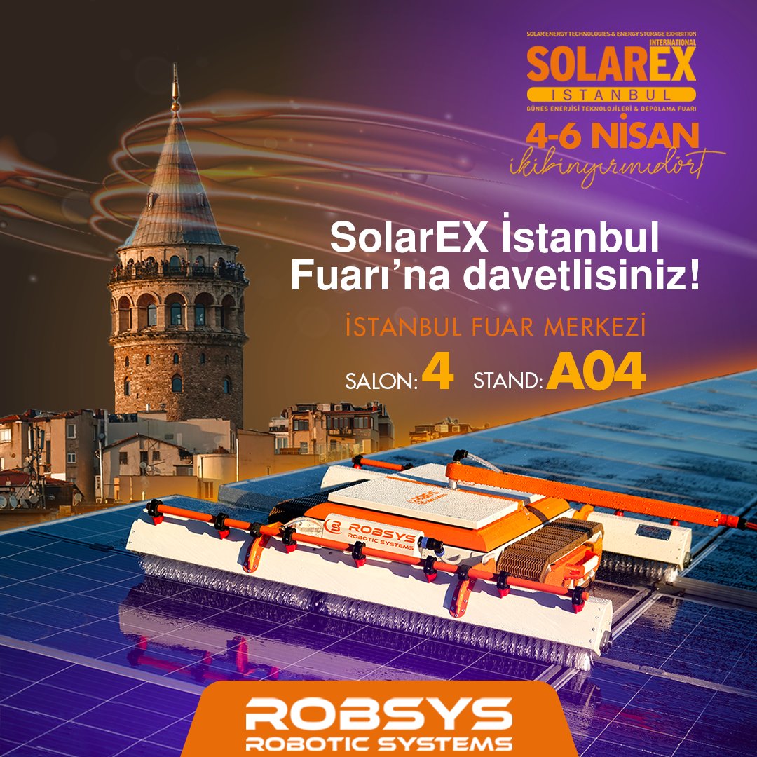 4-6 Nisan tarihleri arasında İstanbul Fuar Merkezi’nde gerçekleştirilecek #Solarex Fuarı’ndayız. 

GES temizliğinde son teknolojik robotlarımızı deneyimlemek için sizi standımıza davet ediyoruz.

🌐rob-sys.com 
📞+90 216 206 00 96
📩info@rob-sys.com

#leadthefuture