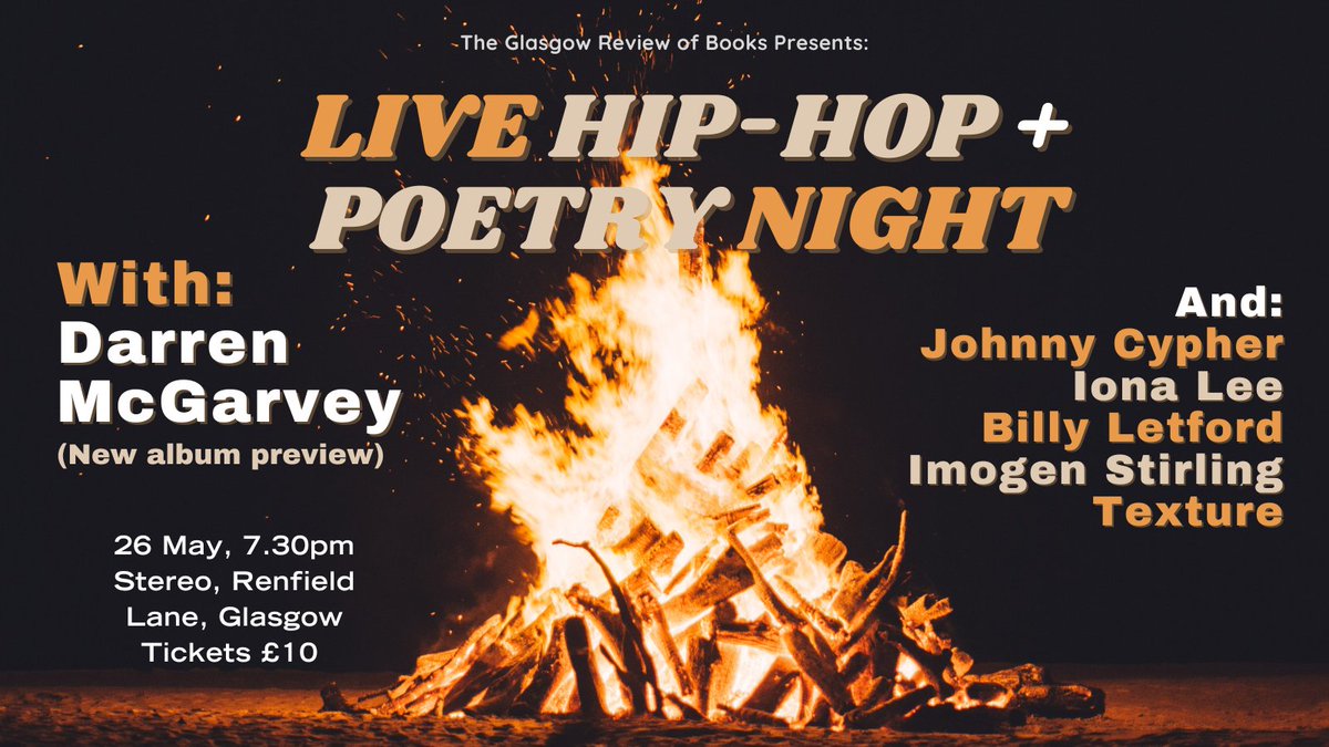 SOME NEWS! Announcing the 1st of 2 GRB live events - headlining an all-star line-up @stereoglasgow on 26 May will be @lokiscottishrap with poets @BillyLetford @imogen_stirling & @IonaLeepoetry and rappers @weaponizer & @JohnnyCypher117 Tickets here - buytickets.at/glasgowreviewo…