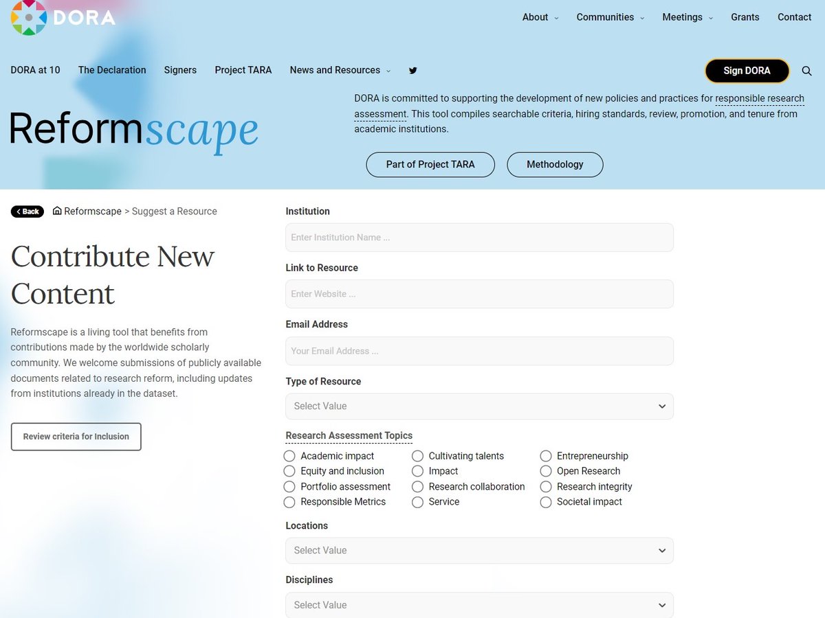 DORAssessment's tweet photo. Does your academic institution, department, or faculty have an openly available responsible research action plan, policy, or practice that you’d like to share with peers? Submit for consideration to be included in #Reformscape! https://t.co/1iYcZgNNOU https://t.co/6U2XW9J9nL