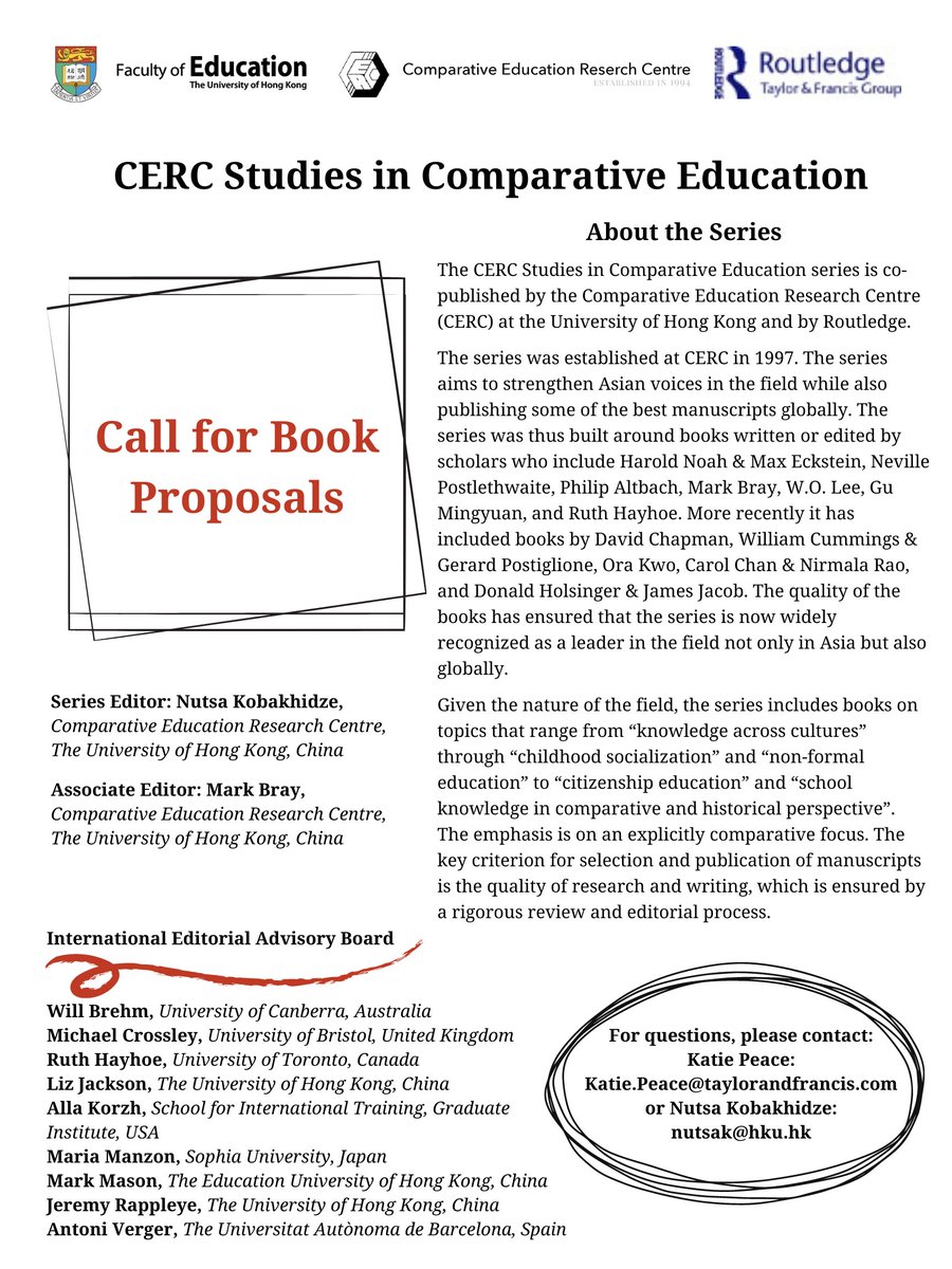 Nutsako's tweet image. I now serve as the series editor for two book series published by #Routledge: 1. CERC series in Comparative Education, and 2. CERC Monograph series.

Should you have relevant book ideas, please contact me or @Katie_Peace_Ed.