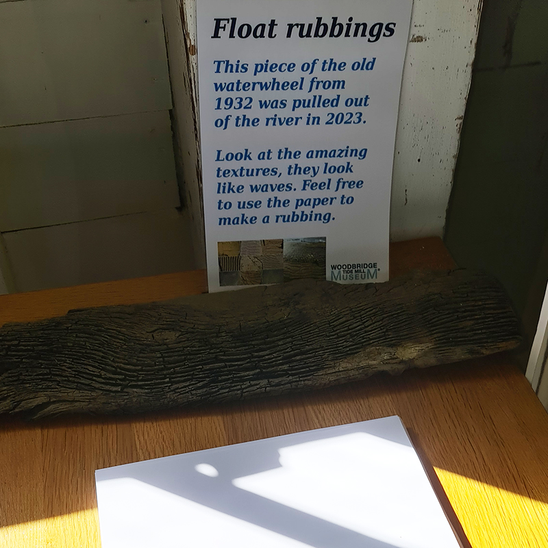 New for this year are Float Rubbings - using a nearly century old float from the Mill waterwheel you can make a rubbing to take home! #kidsinmuseums #woodbridgetidemillmuseum #kidsactivities #artsafari #artfund #craftevent