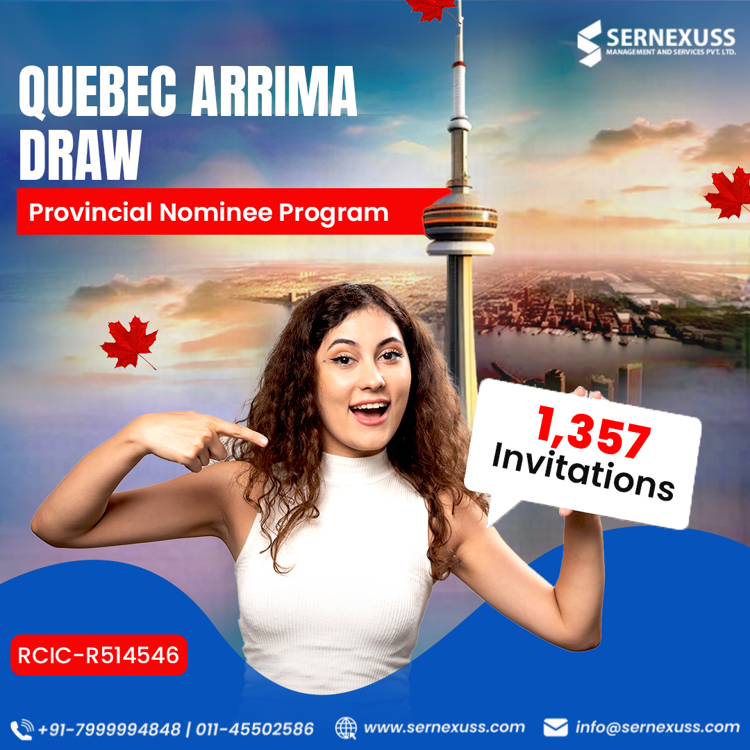 The latest Quebec Arrima Draw invited 1,357 candidates with high proficiency.

For more information call us at +91 7999994848 or drop an email to us at info@sernexuss.com
You can also chat with our experts: bit.ly/3YFARfD

#quebecarrima #quebecarrimadraw #sernexuss