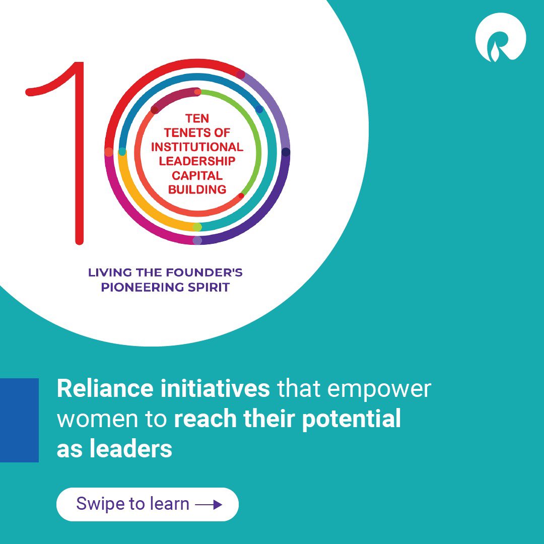 Reliance's initiatives focusing on skill and leadership development empower women within and outside the organisation to tap into their potential as leaders.

These initiatives imbibe the #10Tenets of Leadership Capital.

See this thread!

#RILWayOfLife #InspireInclusion