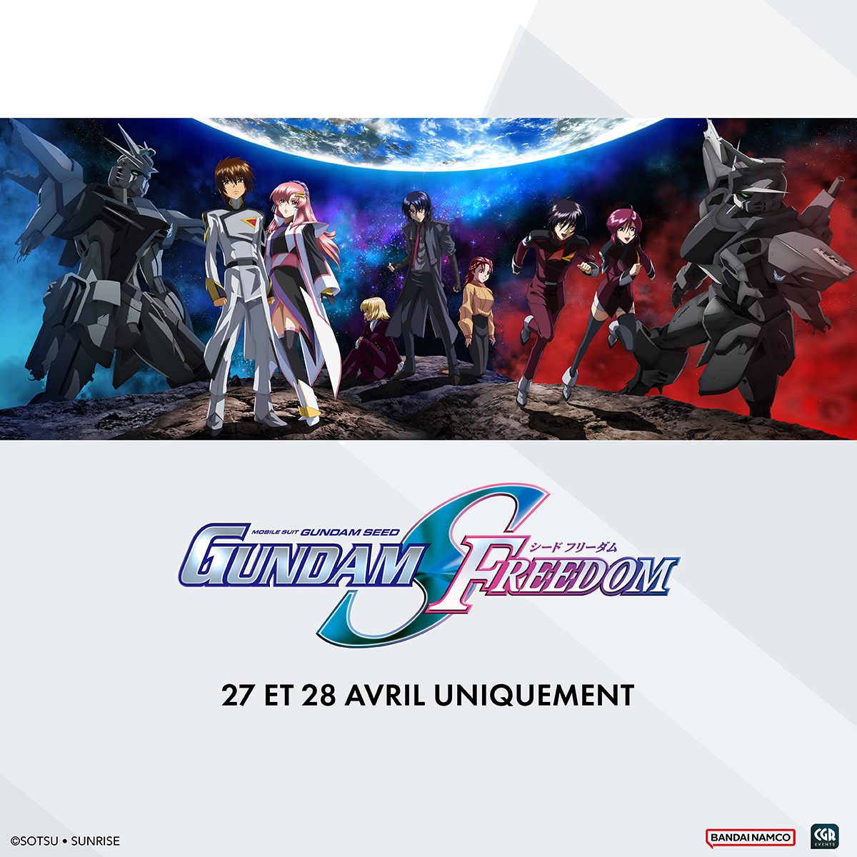 Après 20 ans d'attente, découvrez Mobile Suite Gundam SEED FREEDOM au cours de deux séances exceptionnelles, les 27 et 28 avril dans vos cinéma. 🎟️ Cinémas participants & réservations : bit.ly/MobileSuitGund… @bandainamcofr