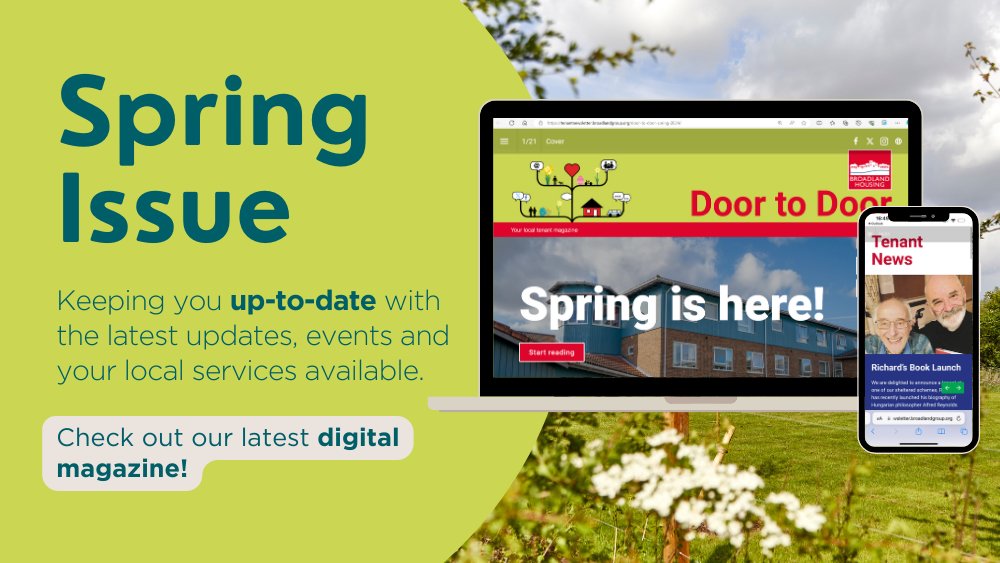Spring Door to Door is here! 🐰 Check out the latest edition of our Tenant Magazine. 🏡 From Broadland's upcoming Gardening Competition, Annual Rent & Service Charge Statement and Tips for Tackling Loneliness. Read here: bit.ly/3TVulC2 #TenantMagazine #StayUpdated