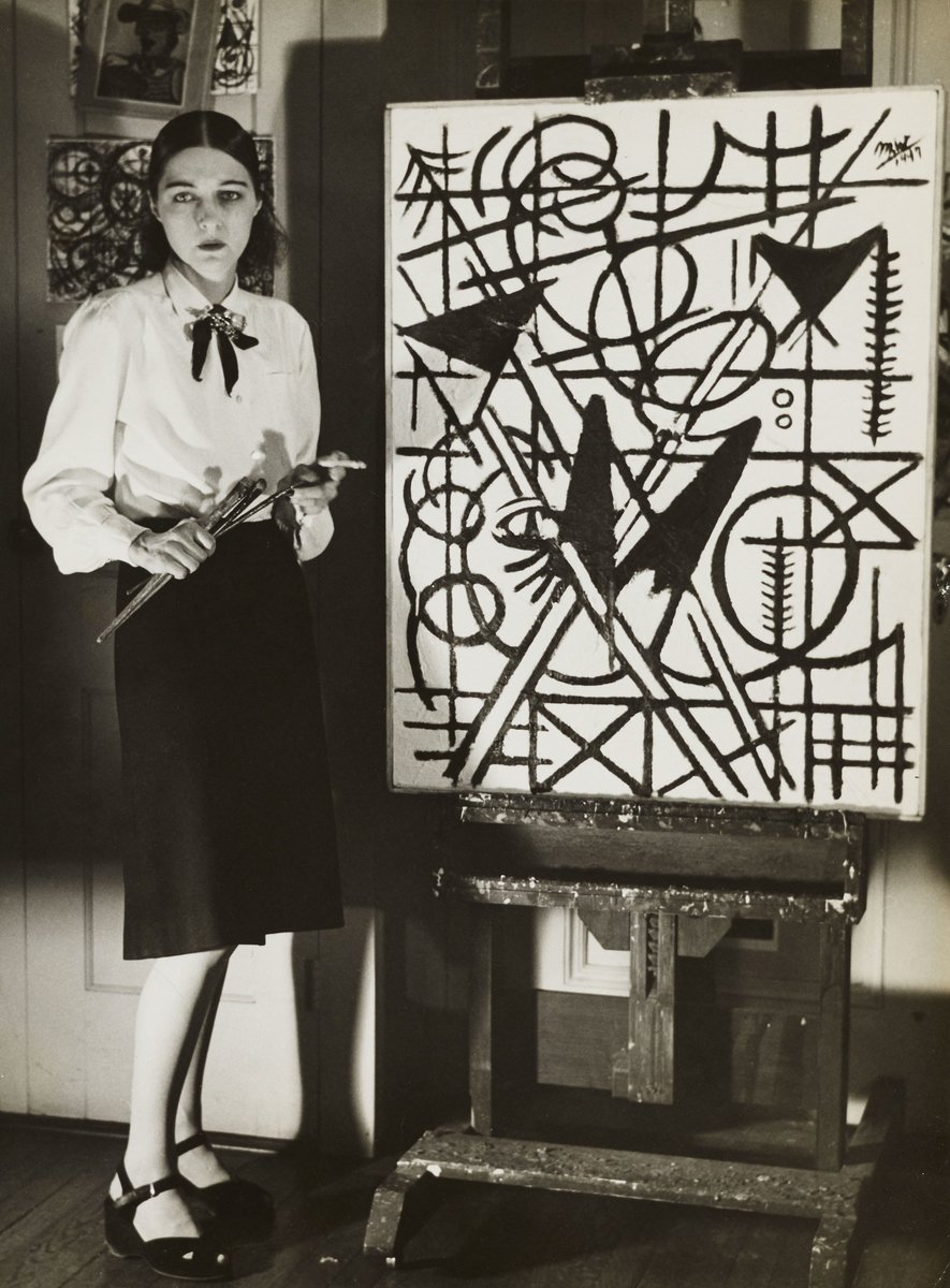 SabrinaMoro9's tweet photo. Corinne Michelle West ( 1908 - 1991 ), in her studio with  " Black and White ", 1947. https://t.co/EcmTq6cpYI