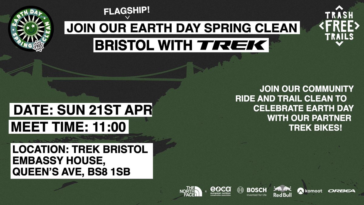 trashfreetrails's tweet photo. CELEBRATING 5 YEARS WITH
@trekbikes (corrected date - oops!)
IN BRISTOL! π΄ββοΈ Come celebrate the last 5 years with us at our first (π·) flagship #EarthDaySpringClean in Bristol on Sunday April 21st.
Sign up: https://t.co/ReHYIMVcuO #Bristol
#WhatsOnBristol #MySpringClean https://t.co/T9ohE85U4q