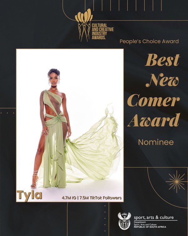 cciawards's tweet photo. The excitement is building up as we are getting closer to collecting the awards. It’s now your time to vote for your favorite nominees for the People’s Choice Awards. 

Best New Comer Award @tyla 
#CCIA 
#CCIAwards
#WeAreArt
#WeAreCulture 
#WeAreCreative https://t.co/VIJkfV7OnO