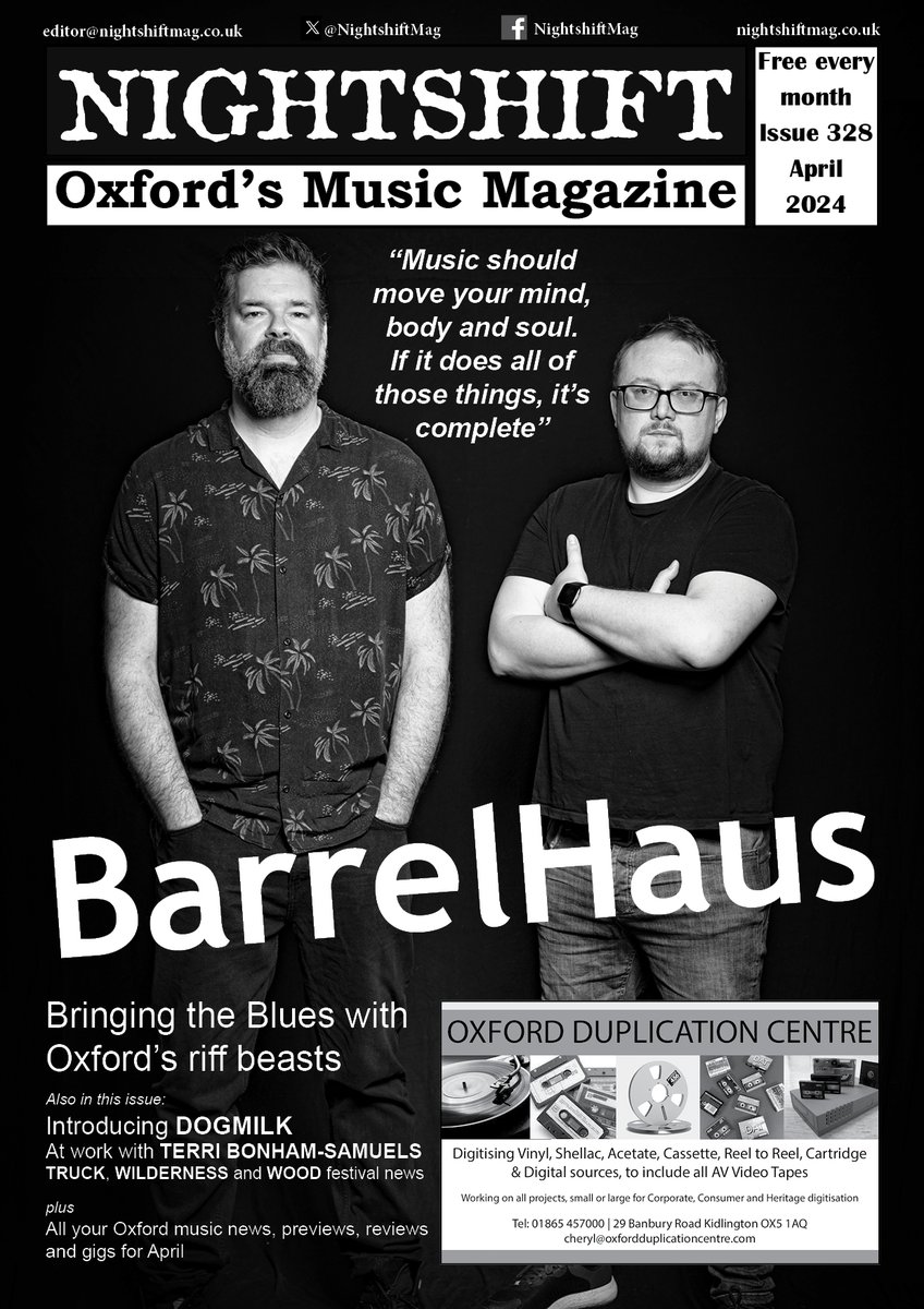 Print copy of April's @NightshiftMag out now at @TruckOxford @TruckWitney @TheBullingdon @OxfordHmv @BlackwellsMusic PMT, Music Box, Jericho Tavern & loads more, or get your local gig fix at nightshiftmag.co.uk/2024/apr.pdf