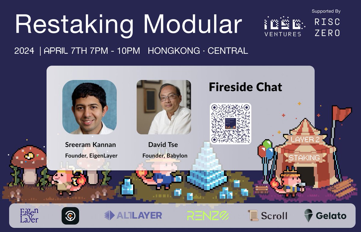 First and foremost, let's applause and welcome @sreeramkannan, Founder of @eigenlayer, @dntse, Founder of @babylon_chain to give us the upmost insightful Fireside Chat. 🚂 Get ready to this Chat, and click here to register! lu.ma/restaking_modu… #eigenlayer #stakingbitcoin