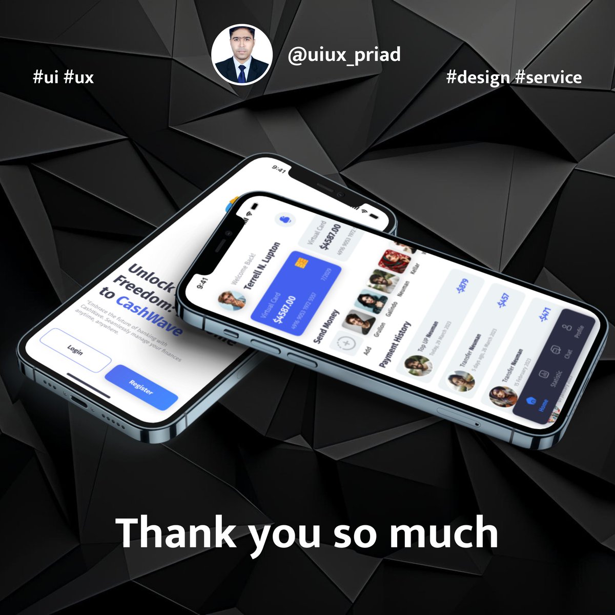 F_R_Priad's tweet photo. Introducing my latest design exploration: a sleek and intuitive Banking app UI! 💳💻
Checkout my profile: https://t.co/jbejHcrpiC
#BankingApp #UIUX #MobileDesign #UserExperience #ui #uiux #figmadesign #investmentapp #investment #ProblemSolving #designui https://t.co/dRuazqxn4E