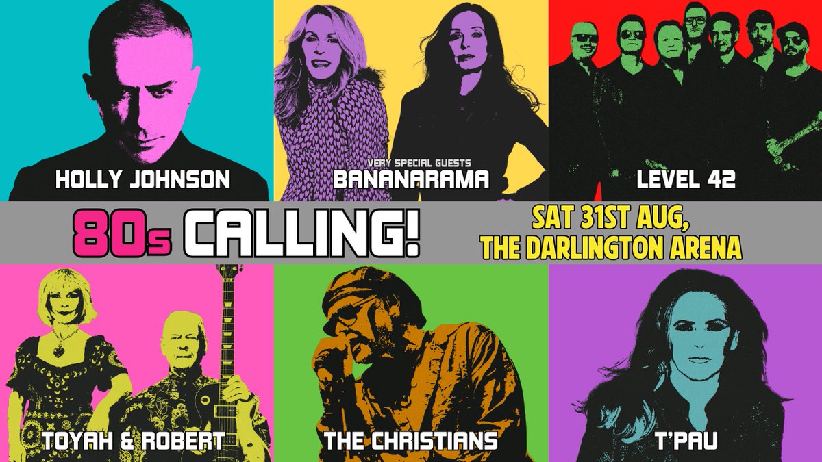 🚨 Tickets Now On Sale 🚨

80s Calling! Is coming to the Arena on Saturday 31st August, featuring Holly Johnson with special guests Bananarama, Level 42, Toyah &amp; Robert, The Christians and T’Pau!

🎫 Click 👇 to get your tickets online. #80sCalling

bit.ly/491RpUa