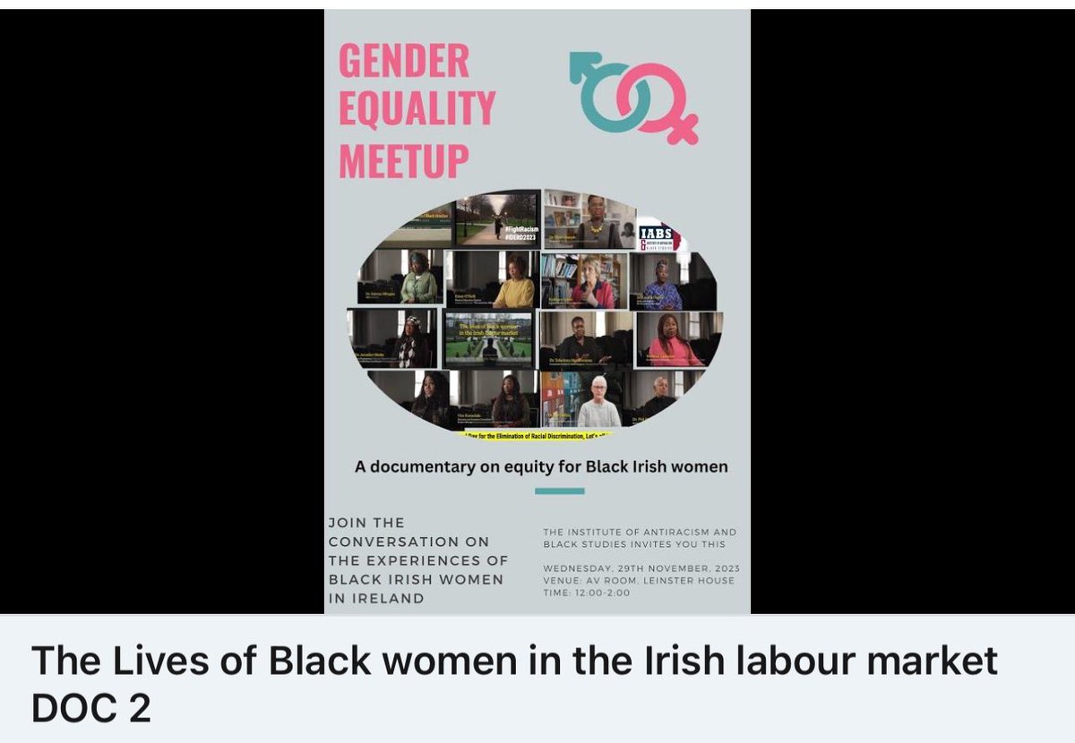 I am truly delighted to develop the documentary which inspired the book ‘Equity in the Workplace; Stories of Black Irish women in Ireland’. Watch the documentary via link. To join the series on Black Irish women in academia email iabsireland@gmail.com youtu.be/WirOrmL87U8?si…