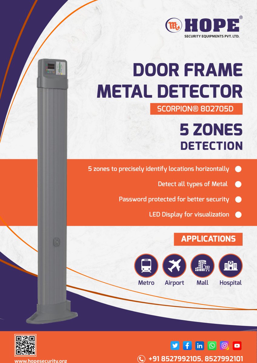 Door Frame Metal Detector 802705T 5 Zones
Zone detection shown LED indication on both sides of DMFD.
Detect all types of Metal
Password protected for better security.
#Defence #security #securityequipment #dfmd #Doorframemetaldetector