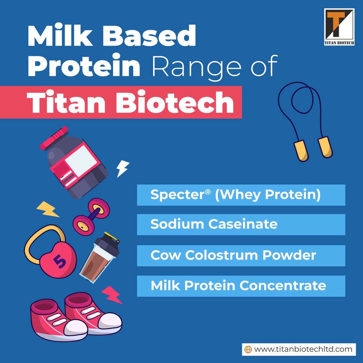 TitanBiotech's tweet photo. Explore Titan Biotech's Milk Protein Range: Specter® (Whey Protein), Sodium Caseinate, Cow Colostrum Powder, & Milk Protein Concentrate.
Contact us https://t.co/0IjT4SChE3
#titanbiotechltd #wheyprotein #milkprotein #specterprotein #caseinate #cowcolostrum #dairyingredients https://t.co/DyEjmNAt8x