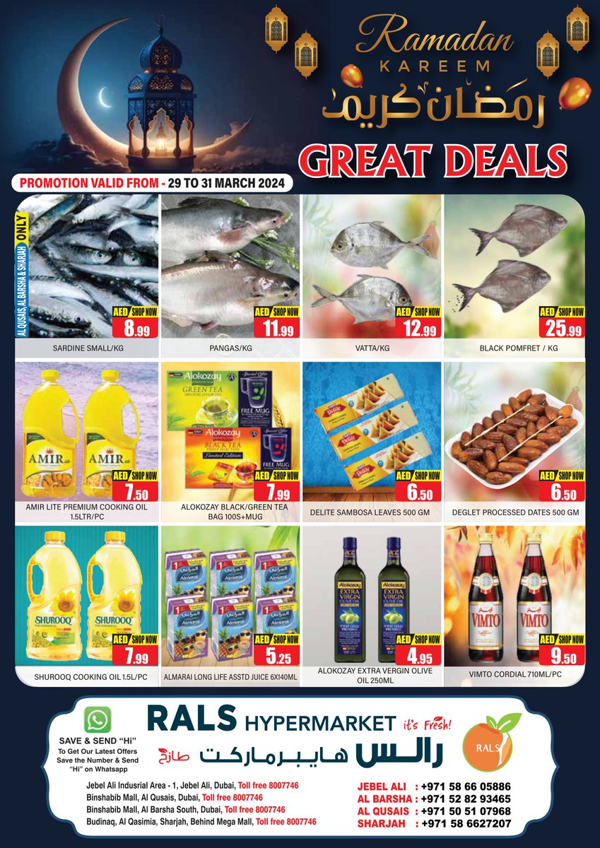 ralshypermarket's tweet photo. Our Ramadan sale is too hot to handle!
Don't miss out on our incredible deals this Ramadan!
This Ramadan, shop smart and save big!
For home delivery click here to send us a WhatsApp message.
https://t.co/yTfKMVt74Z
#HelpingYouToSaveMore #ralshypermarket #Hypermarket #ramadansale https://t.co/BKsI5qUssv