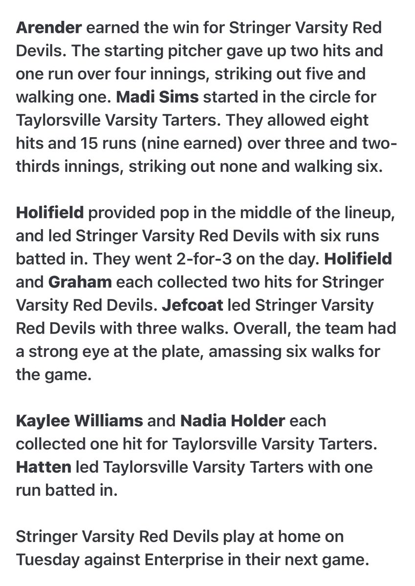 Stringer Lady Devils Softball tweet media